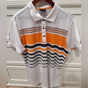 Galvin Green Men's White Polo with Orange and Black Stripes